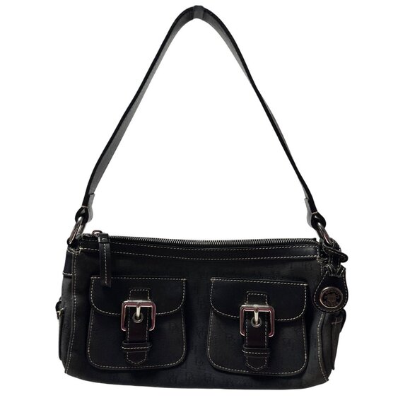 Dooney & Bourke Black Monogram Shoulder Bag With Front Buckle Pockets - Picture 1 of 15